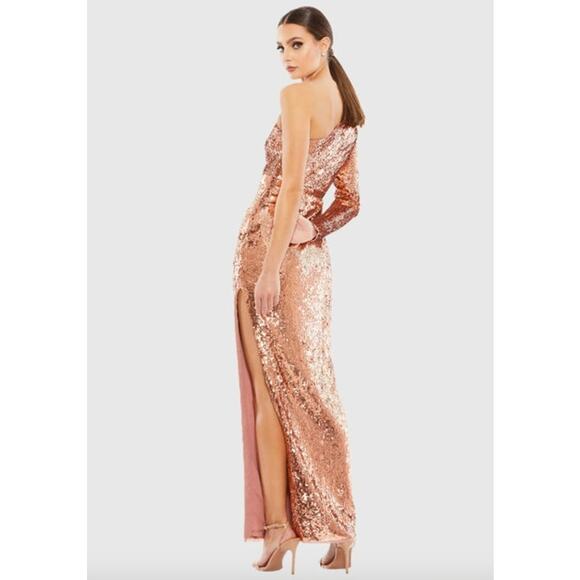 MAC DUGGAL Dress Size 14 Evening Gown Sequin Copper One Shoulder Metallic - Picture 2 of 9